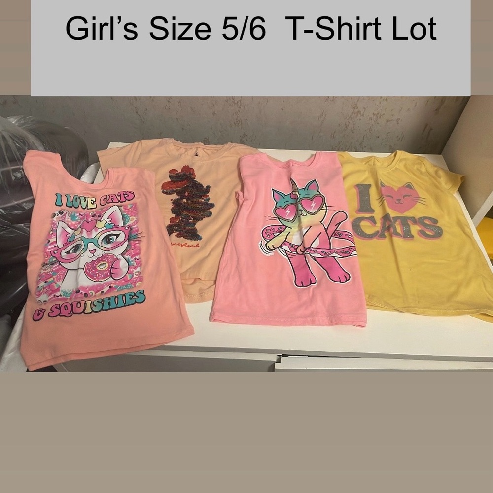 Girls' Cat-Themed T-Shirt Set - Pink, Yellow